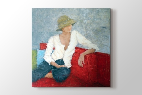 Picture of Woman Sitting On Red Chair