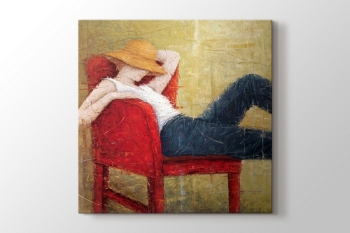 Picture of Woman Laying On Red Chair